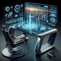 a futuristic desk with futuristic technology